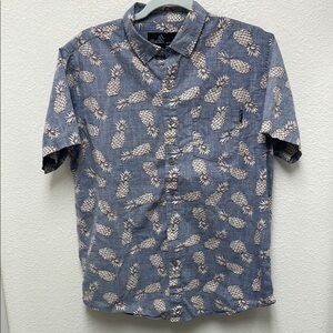 Molokai Blue Pineapple Print Men's Large Hawaiian Surf Button Down Shirt